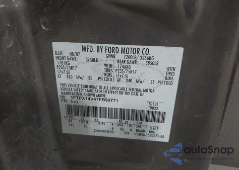 2007 Ford F-150 Fx4/Lariat/Xl/Xlt from USA, damaged, VIN 1FTPX14V47FB90771